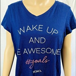 XOXO T-shirt size large blue short sleeve Wake Up